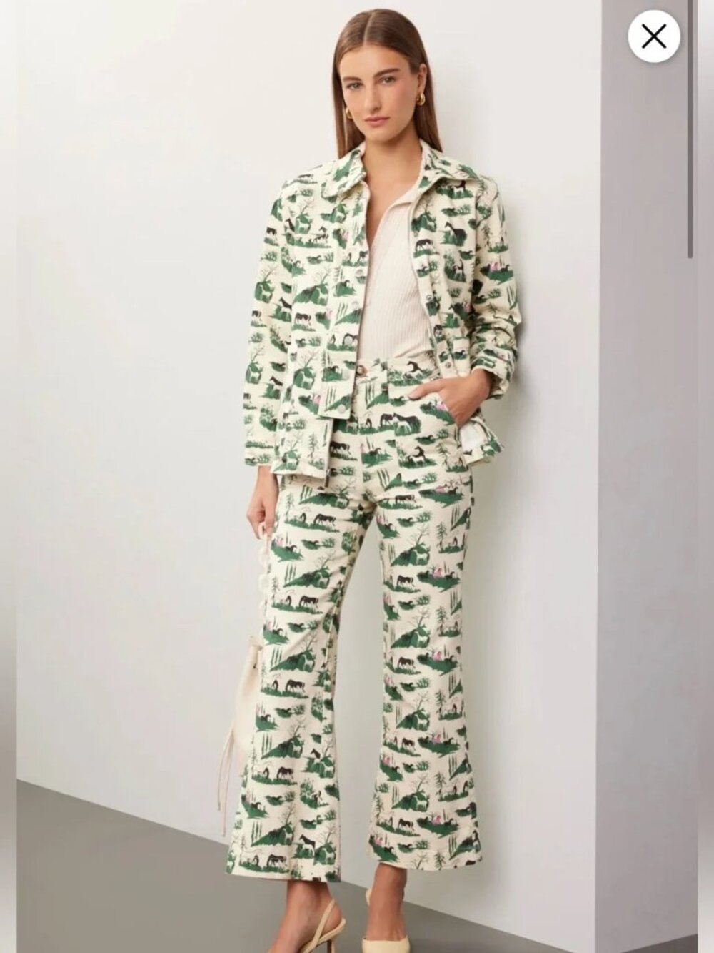Rachel Antonoff Lizzie denim barn jean jacket in horse girl print cream green S - Picture 8 of 14